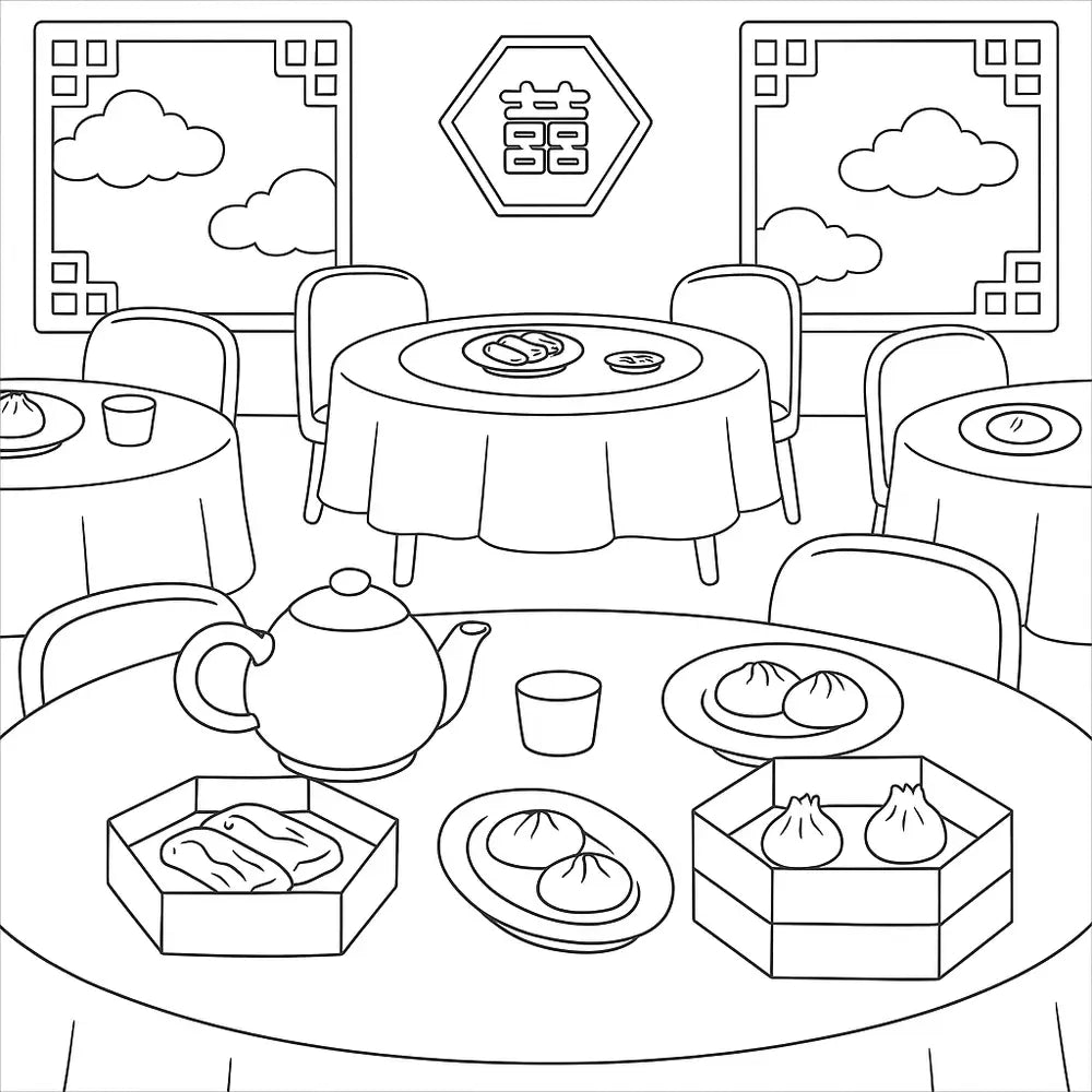 Dim Sum Restaurant Coloring Page (free)