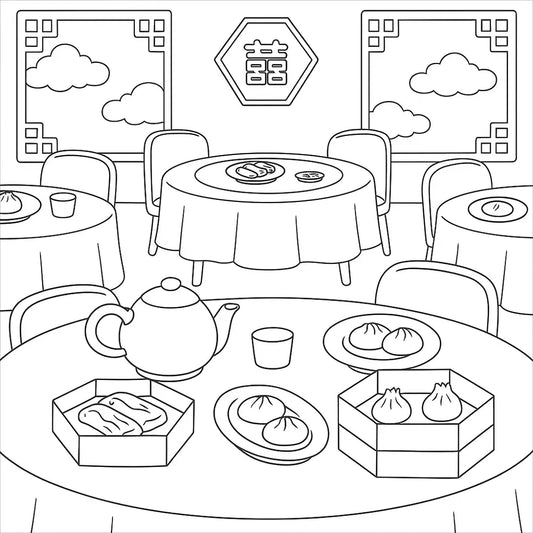 Dim Sum Restaurant Coloring Page (free)